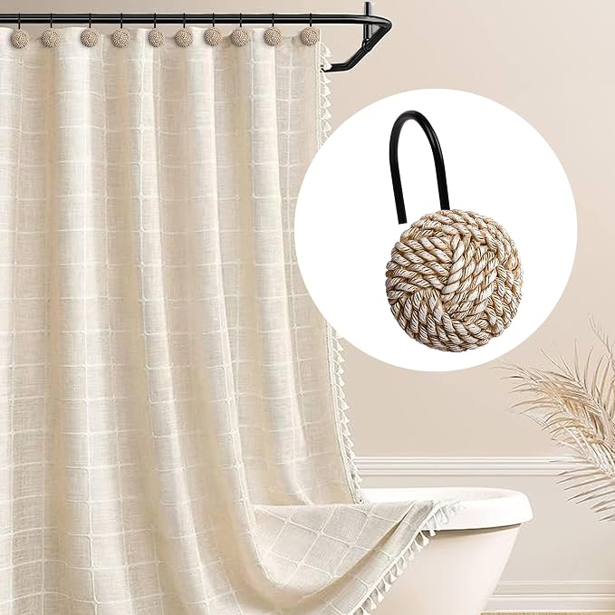 Sunlit Boho Knots Shower Curtain Hooks, Home Decorative Shower Curtain Rings - Image 5