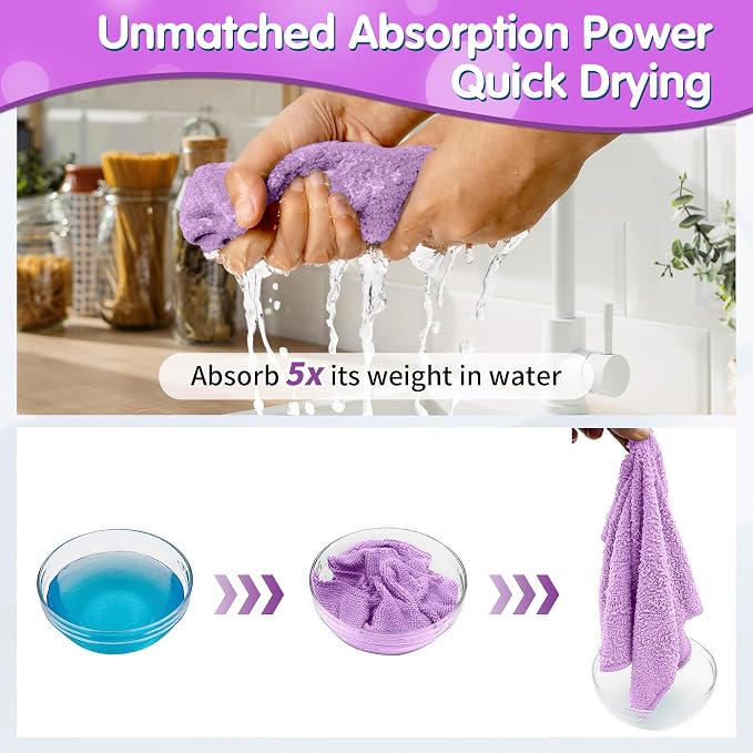 FIXSMITH Purple Microfiber Cleaning Cloth -Pack of 12, Highly Absorbent - Image 3