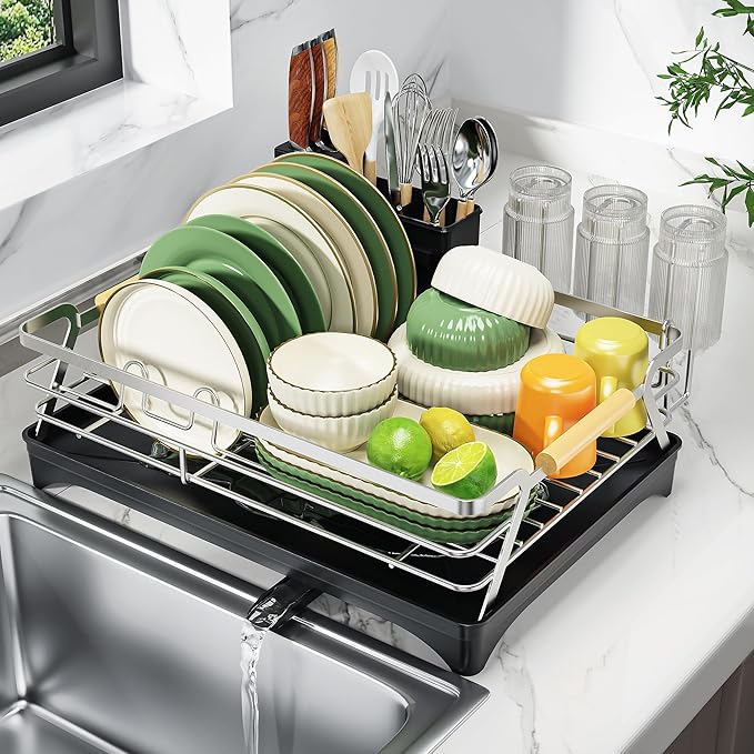 Epicano Dish Drying Rack for Kitchen Counter, Large Capacity, Wooden Handle by Epicano