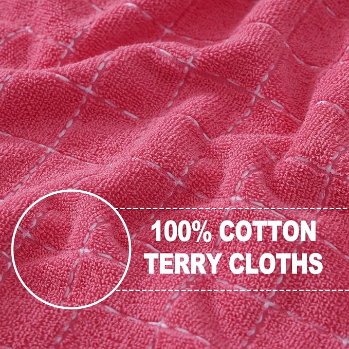Homaxy 100% Cotton Terry Kitchen Towels, 4 Pack, Rose Red - Image 2