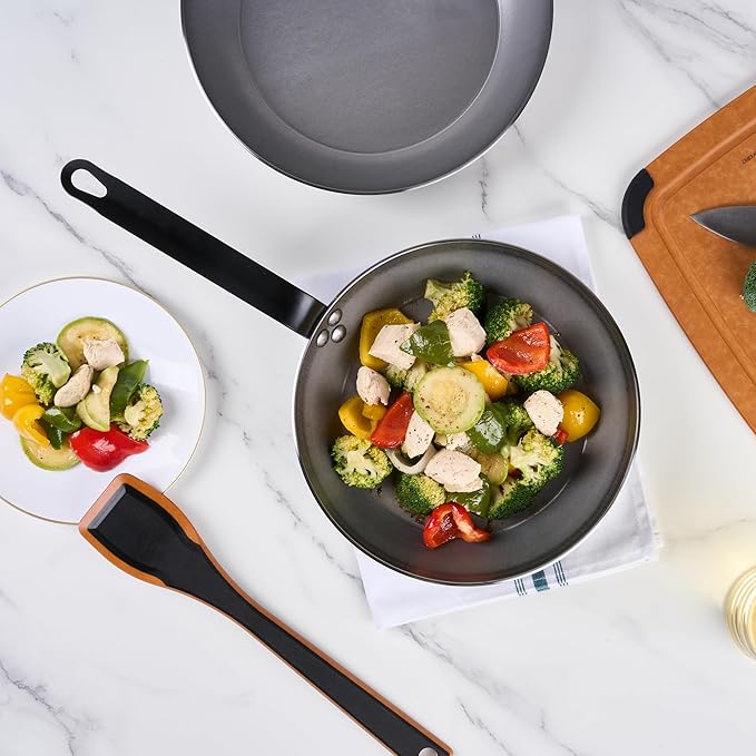 Restaurantware Fry Pan 1 Pack of 10.2 Inches Carbon Steel Non-Stick Searing Pan With Ergonomic Handle Silver For Sauteing and Omelets