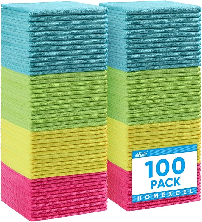 HOMEXCEL 100PK Microfiber Cleaning Cloth, Cleaning Rag by HOMEXCEL