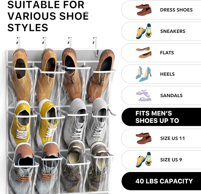 Simple Houseware 24 Pockets Large Clear Over the Door Shoe Organizer, 4 Durable - Image 3
