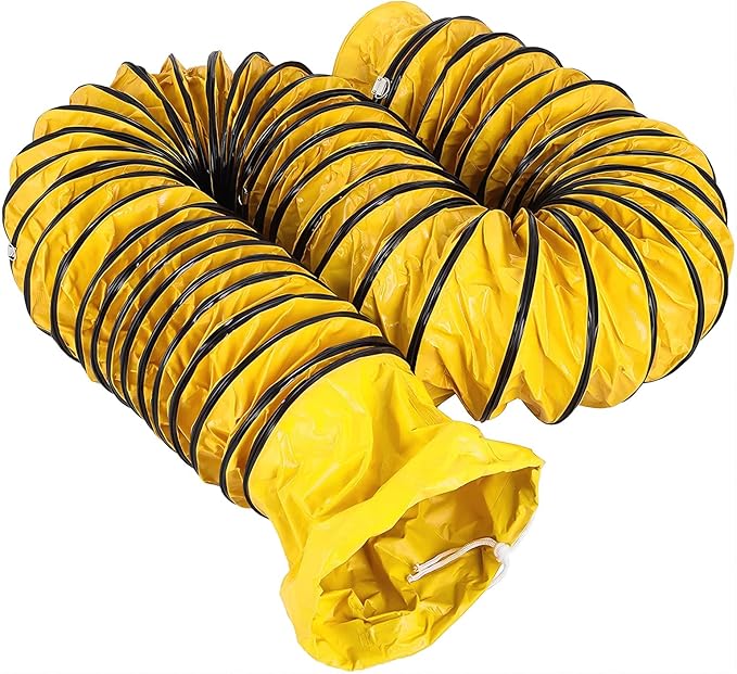 25FT Ducting Hose 8IN PVC Flexible Duct Hosing with Adjustable Rope S Hook & Steel Support for Utility Blower Exhaust Fan (8''x25ft)