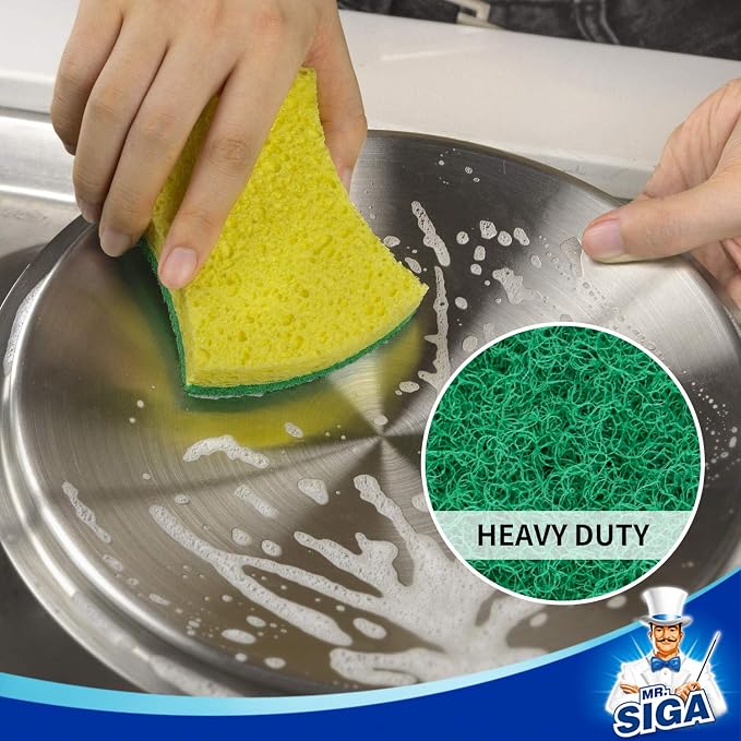 MR.SIGA Heavy Duty Cellulose Scrub Sponge, Dual-Sided Dish Sponge, 12 Pack | - Image 3