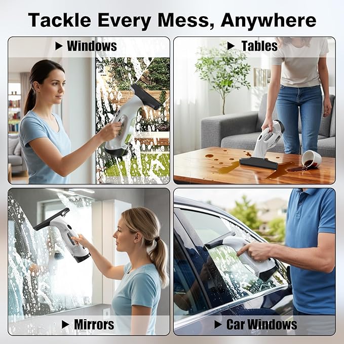 Window Vacuum Squeegee Cordless, 2000Pa Electric Window Cleaner Squeegee | - Image 6
