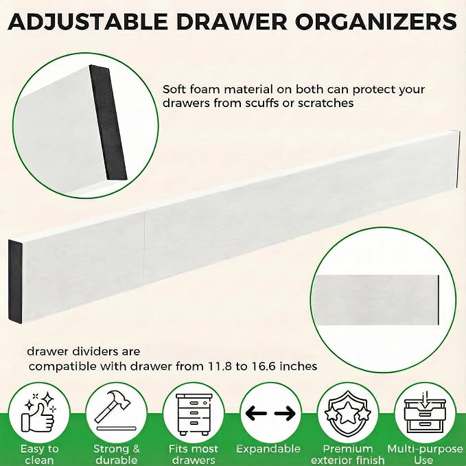 4 Pack Bamboo Drawer Dividers 2.6" High, Adjustable from 12 Inch to 17 Inch | - Image 2