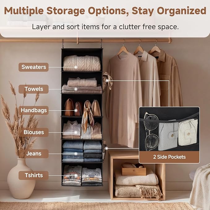StorageWorks Hanging Closet Organizer 6-Shelf, Jumbo Separable Two 3 Shelf - Image 8