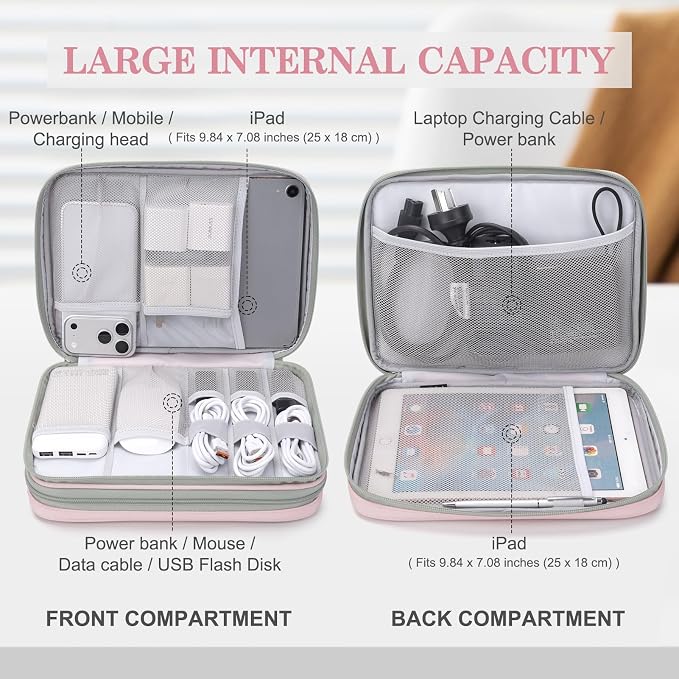 FYY Electronic Organizer, Travel Tech Pouch Bag, Extra Large, Light Pink | - Image 3