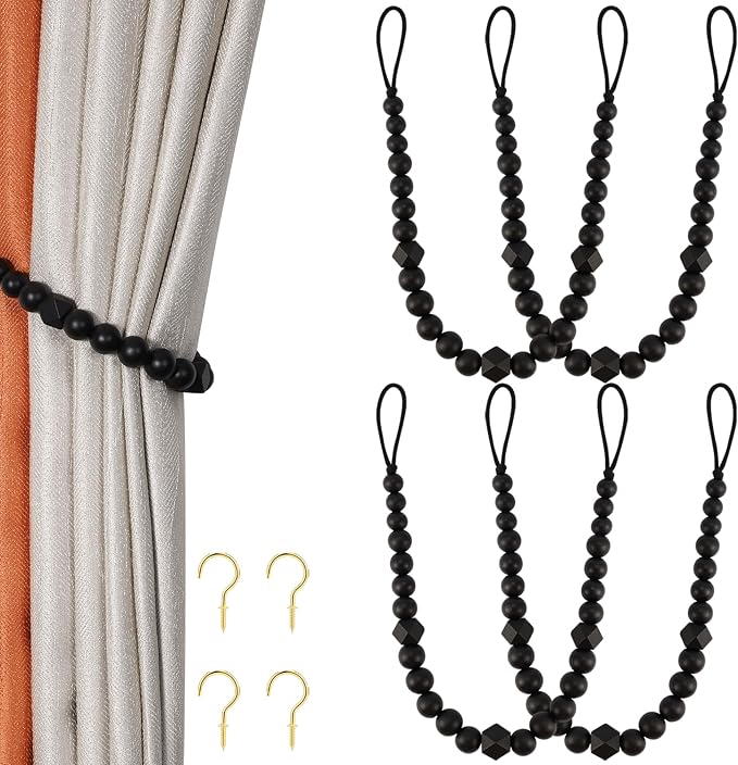 KLOGTSIND Wood Bead Curtain Tiebacks, 4 Pack Curtain Tie Backs by KLOGTSINDDirect