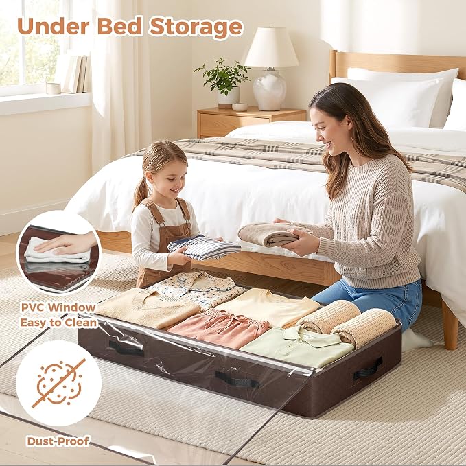 6 Pack 95L Under bed Storage Containers Brown | Underbed Storage Bags - Image 2