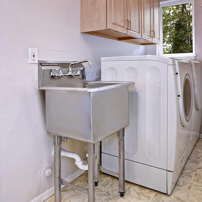 DuraSteel 304 Commercial Stainless Steel Utility Sink - 15 Inch Tub Freestanding Prep Kitchen Sink - NSF Hand Wash Station for Kitchen Sinks, Outdoor, Laundry Room, Garage Slop Small Kitchenette