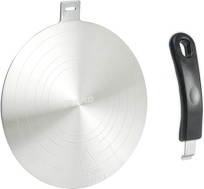 9.45 Inch Stainless Steel Induction Plate Adapter, Cooktop Heat Diffuser with Detachable Handle,Fire Diffuser for Electric or Gas Stove
