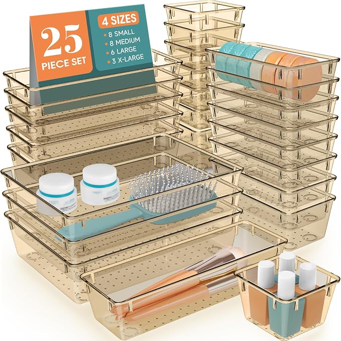 25 PCS Plastic Drawer Organizer Set, Makeup Organizers and Storage Bins | 4 by WOWBOX