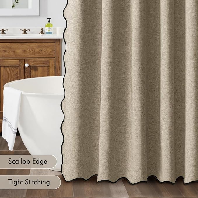 MIULEE Khaki Scalloped Linen Shower Curtain 72x72 Inches - Image 5