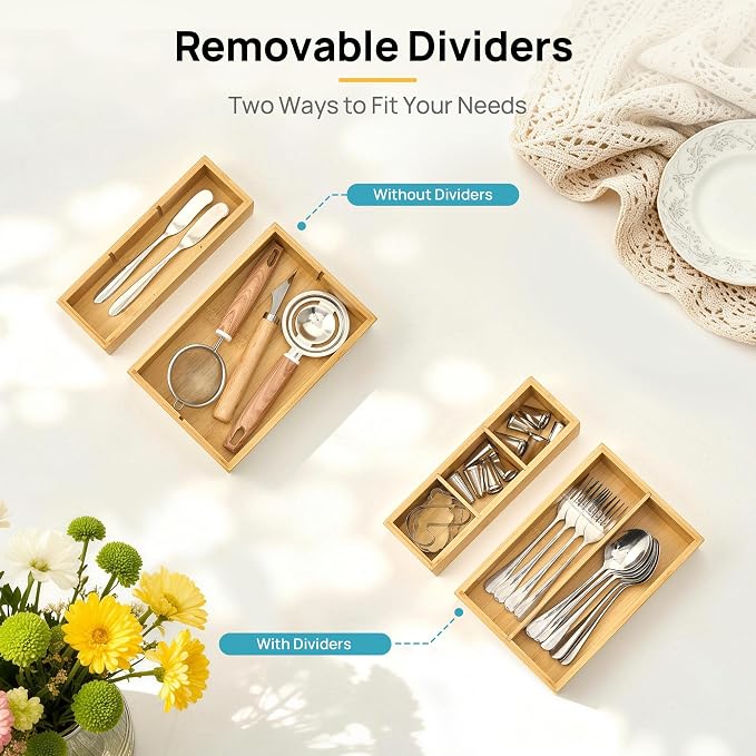 Vtopmart 7 Pack Bamboo Drawer Organizer Boxes, Junk Drawer Organizers | 100% - Image 4
