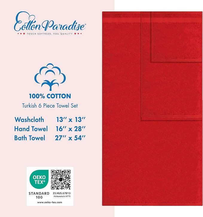 Cotton Paradise 100% Cotton Turkish Towel Set, Soft Absorbent Quick Dry - Image 4