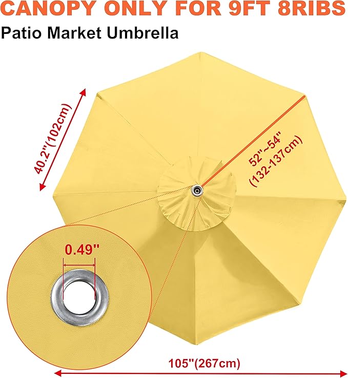EliteShade USA 9FT Patio Umbrella Replacement Covers 8 Ribs Market Umbrella Canopy Cover (CANOPY ONLY) (Yellow)