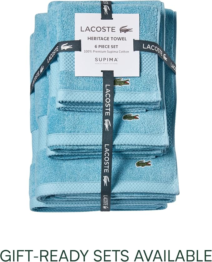 Lacoste Heritage 100% Supima Cotton Bath Towel 30" x 54", Celestial | Highly - Image 5