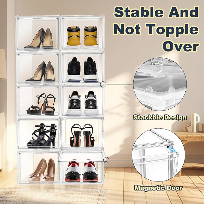 1 Pack Clear Shoe Boxes with Acrylic Drop Front Magnetic Door, Size 12 - Image 4