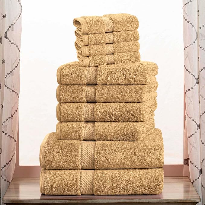 Superior Egyptian Cotton Ultra Plush & Absorbent, 10 Piece Set, Toast | Quick by SUPERIOR