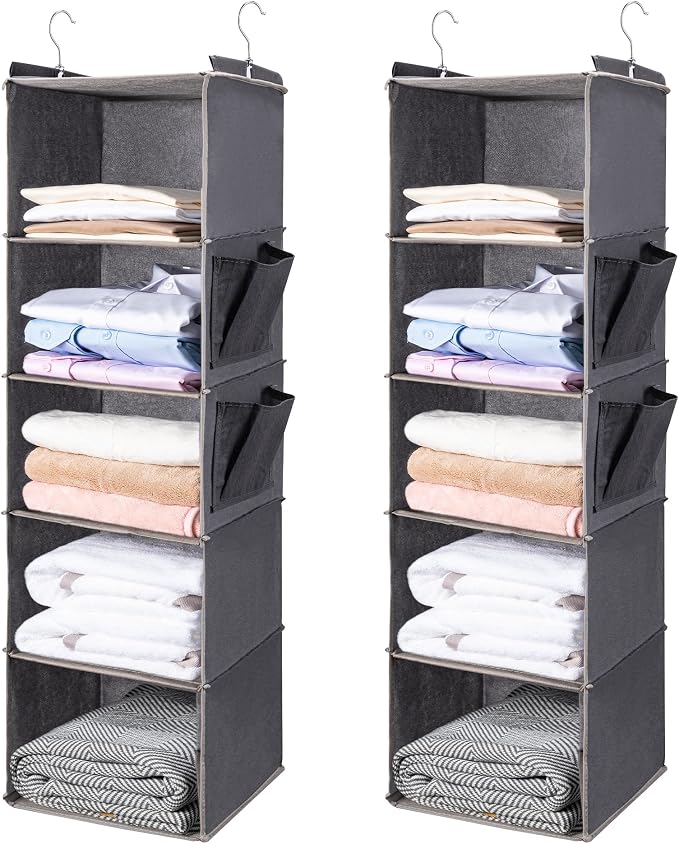 BOOMIBOO Hanging Closet Organize and Shelves, 5-Hanging Shelf（2 Pack, Clothes by BOOMIBOO