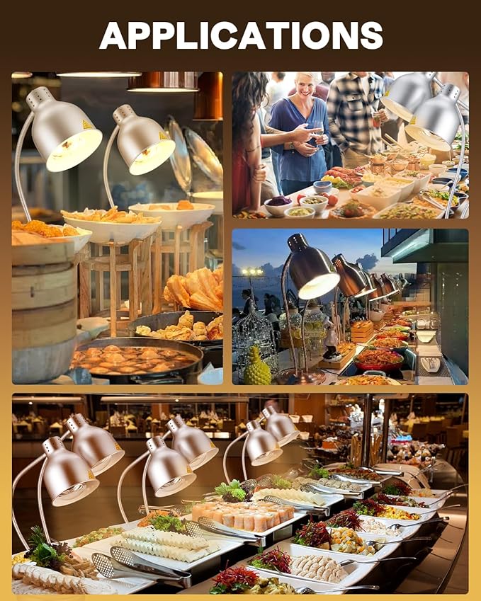 Food Heat Lamp: [Rapid-Heating Bulbs Included] [Steady Heating] Commercial Food Warmer Lamp, Electric Heat Lamp for Food Catering Food Warming Lamp for Buffet Parties (Painted Silver, 32" (2-Head))