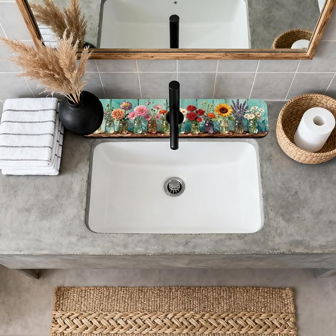 2 Pcs Kitchen Sink Splash Guard Faucet Mat Colored Glass Vases - Image 3