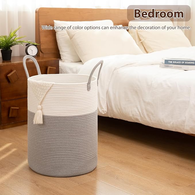 OIAHOMY 80L Nursery Hamper Laundry Basket Laundry Hamper Grey/White - Image 5