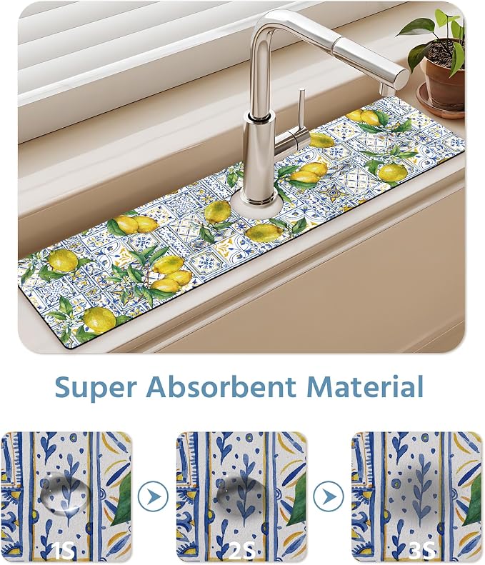 Patterned Sink Faucet Mat Kitchen Splash Guard Super Absorbent Drying Mat - Image 5
