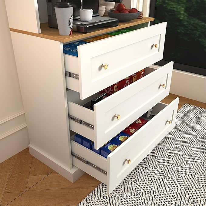 71" Tall Farmhouse Kitchen Pantry, Large Storage Cabinet with Drawers, Freestanding Coffee Bar Hutch with Microwave Stand, Adjustable Shelves for Kitchen, Living Room, White 4 Pcs