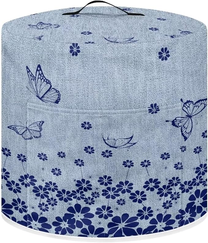 TODIYADDU Blue Floral Butterfly Pressure Cooker Cover with Handle Fashion Kitchen Appliance Dust Covers for Instant Pot Portable Air Fryer Dust Cover Round Protective Cover Bag Trendy Home Decor