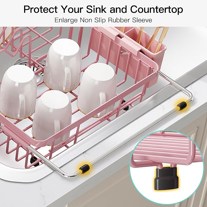 JASIWAY Pink Dish Drying Rack Over the Sink - Image 7