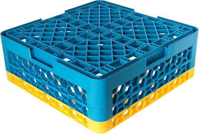 CFS RG9-2C411 OptiClean 9 Compartment Glass Rack with 2 Extenders, 7.12", Polypropylene, Yellow/CFS Blue