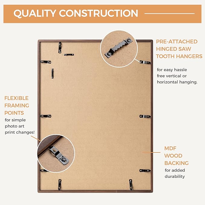Axeman 18 x 24 Walnut Frame - Rounded Corner 18x24 Picture Frame Matted to 16x20 - Natural Walnut Wood Poster Frame with Tempered Glass for Wall Mount Display