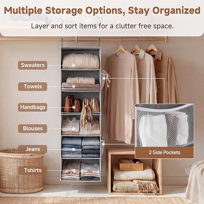 StorageWorks 6-Shelf Jumbo Closet Organizers, Two 3-Shelf Separable Hanging - Image 8