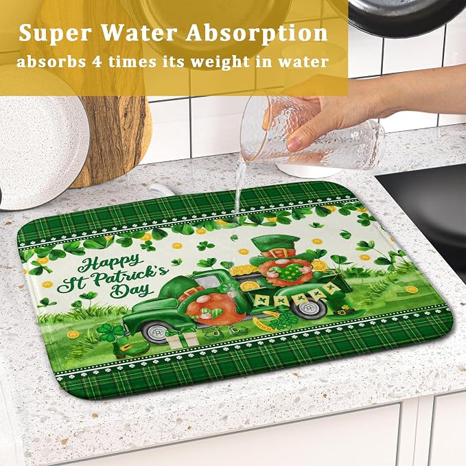 Shamrock Truck Dish Drying Mat Buffalo Check Dish Drainer Mat 16x18 inch - Image 7