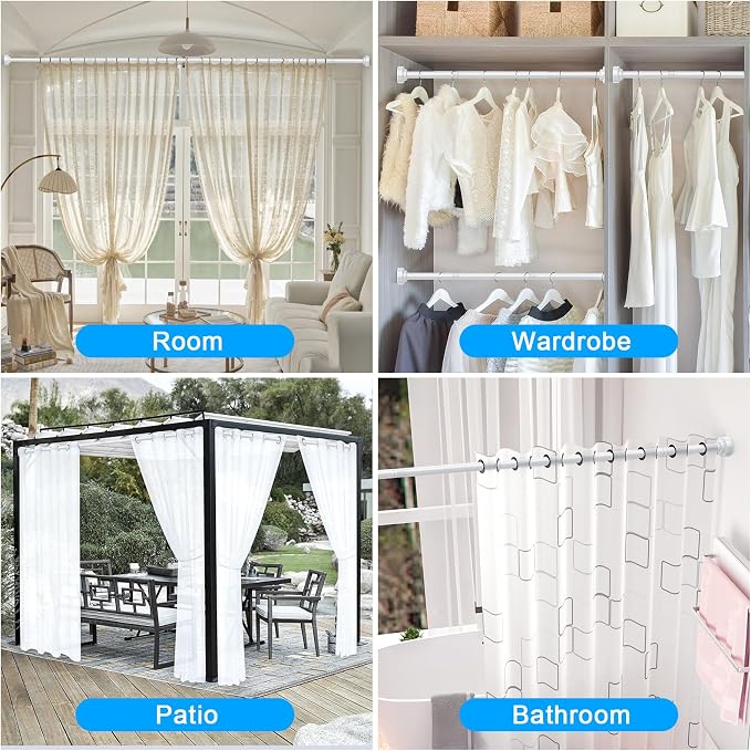 TEECK Shower Curtain Rod, 32-104 inch Adjustable Spring Tension Curtain Rod - Image 8