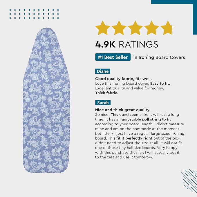 Encasa XO Padded Ironing Board Cover and Pad 54"x15" Blue - Image 3