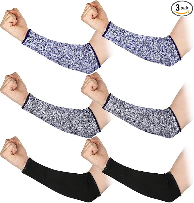 Sintege 3 Pairs Arm Protectors for Thin Skin and Bruising Cut Resistant Forearm Sleeve Level 5 Arm Burn Protection Sleeve (Light Blue, Dark Blue, Black,12.6 Inch)