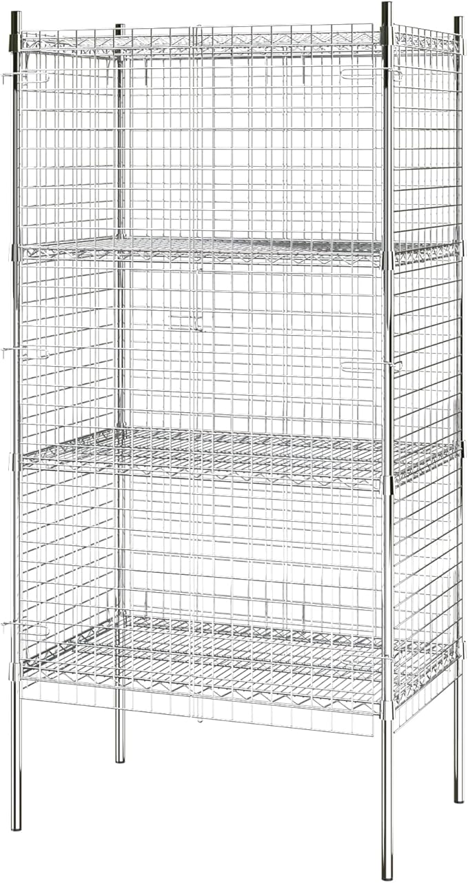 Commercial Grade NSF Listed Metal Wire Mesh Storage Chrome Security Cage Kit, 24" x 36" x 74", Perfect for Warehouse, Grocery Store, Restaurant, Dishroom