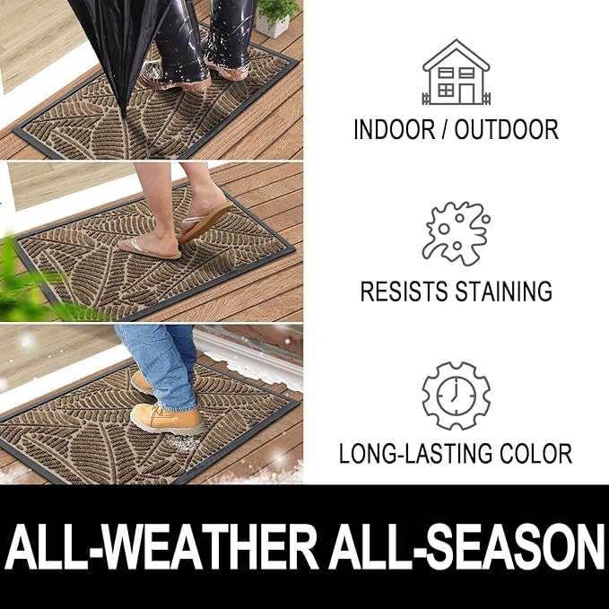Colorxy Waterproof Doormat, Sturdy Natural Rubber Front Indoor Mat, Non Slip Low Profile Indoor Outdoor Door Mats, Stain and Fade Resistant Floor Mat, Easy Clean Patio Entrance Mat, 48''x32'', Brown