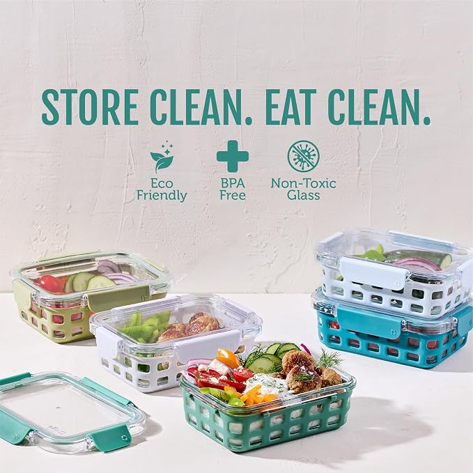 Ello Duraglass 3.4 Cup Glass Meal Prep Containers, 5 Pack, Olive Tree | Glass - Image 2