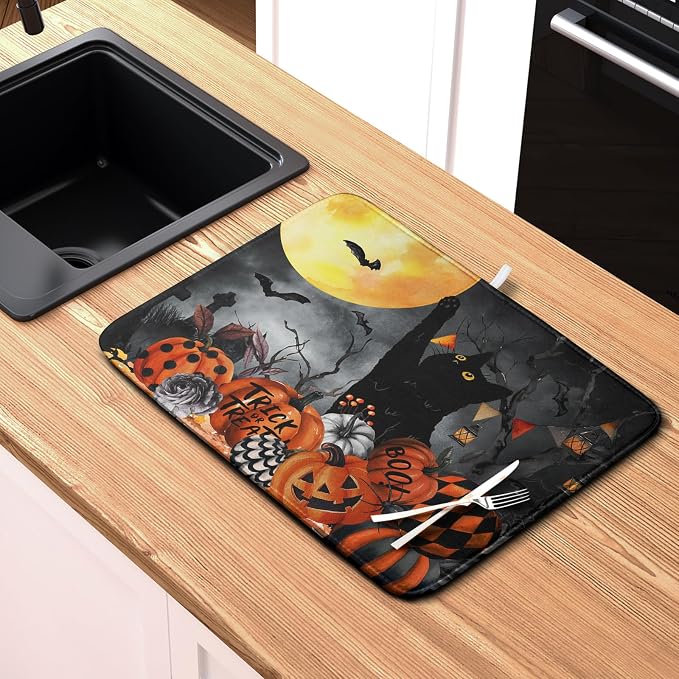 Halloween Black Cat Pumpkin Dish Drying Mat - Image 6