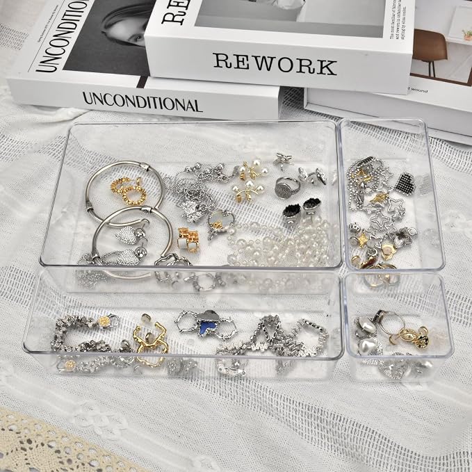 Manalete 15 Pcs Clear Plastic Drawer Organizer, Makeup & Vanity Organizer | - Image 4