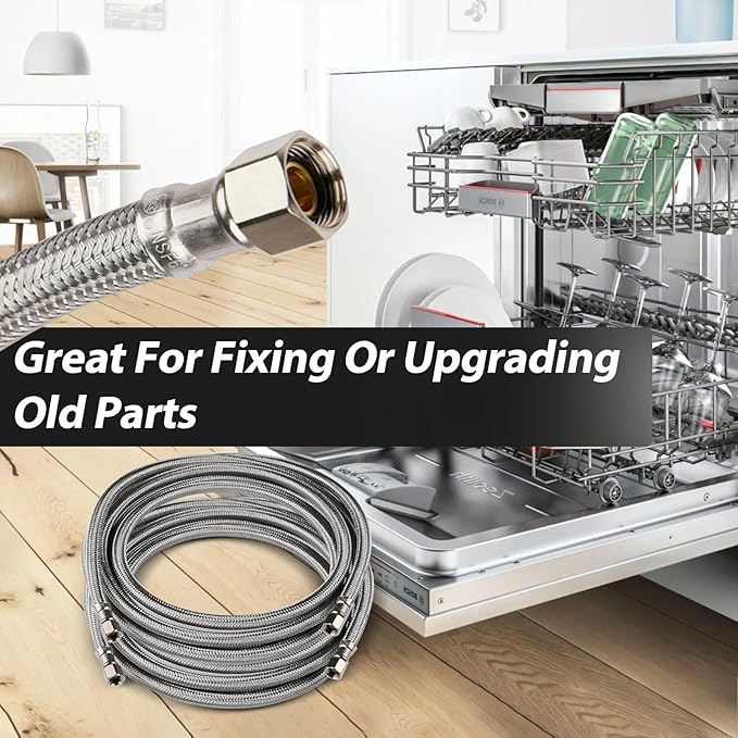 1 Pack Foskan 6FT Dishwasher Installation Kit,With Compression Connection,Stainless Steel Supply Line For Standard Dishwashers （6FT）