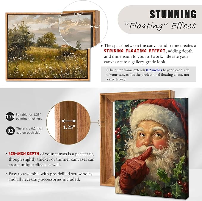 Canvas Floater Frame for Paintings, Fits Up to 1.25" Deep Canvas, DIY Floating Picture Frame for Canvas Prints, Wall Art Frame for Modern Home Décor, Studio Display and Gallery Hanging Beige 24x24