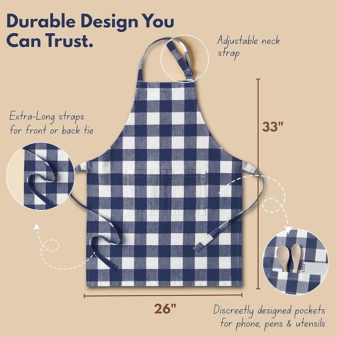 Native Fab Kitchen Apron 2 Pack - 100% Cotton Adjustable, Durable Apron with Pockets, Perfect for Cooking, Baking, Grilling