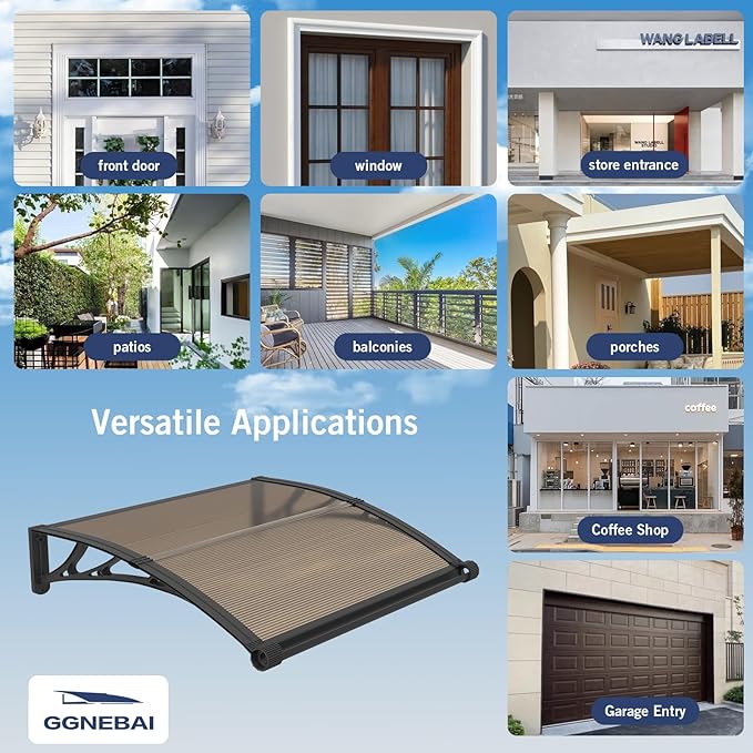 Awning for Door Entrance with Drainage Sink,32x120 Inch Awnings for Doors,Window Canopy Exterior with Plastic Steel Bracket,Polycarbonate Cover,UV,Rain,Snow Protection for House,Porch,Patio,Deck
