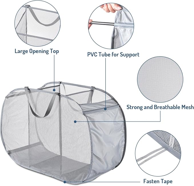 Seiritex Mesh Popup Laundry Hamper 3 Compartment Sortable Horizontal - Image 5